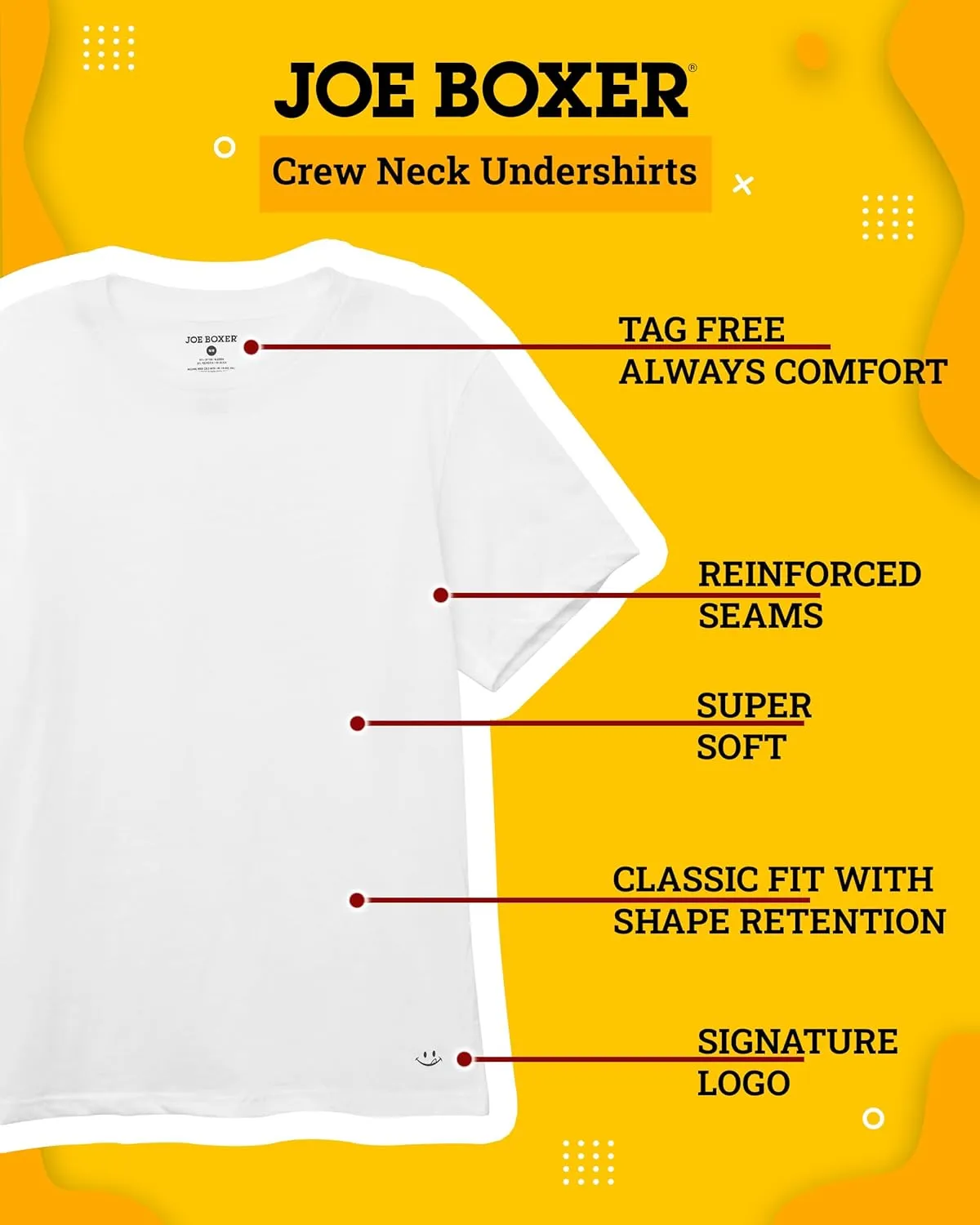 JOE BOXER Mens T-Shirts Pack of 4 - Crew Neck Undershirts for Men Pack of 4 - Mens White T Shirts