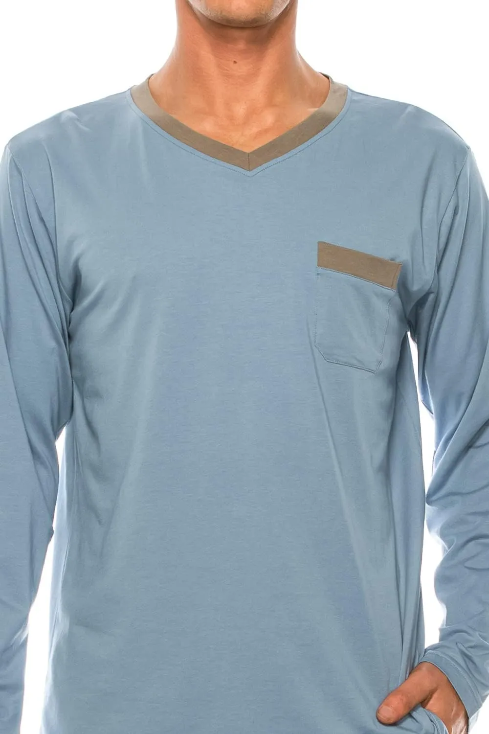 Joy's Choice Men's Pajama Sets Modal Soft 2 Piece V-neck Long Sleeve Top and Pants for Loungewear Sleepwear with Pockets