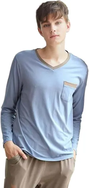 Joy's Choice Men's Pajama Sets Modal Soft 2 Piece V-neck Long Sleeve Top and Pants for Loungewear Sleepwear with Pockets