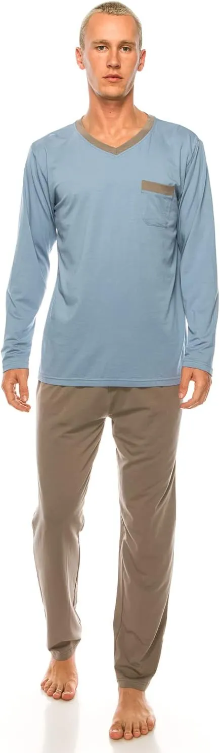 Joy's Choice Men's Pajama Sets Modal Soft 2 Piece V-neck Long Sleeve Top and Pants for Loungewear Sleepwear with Pockets