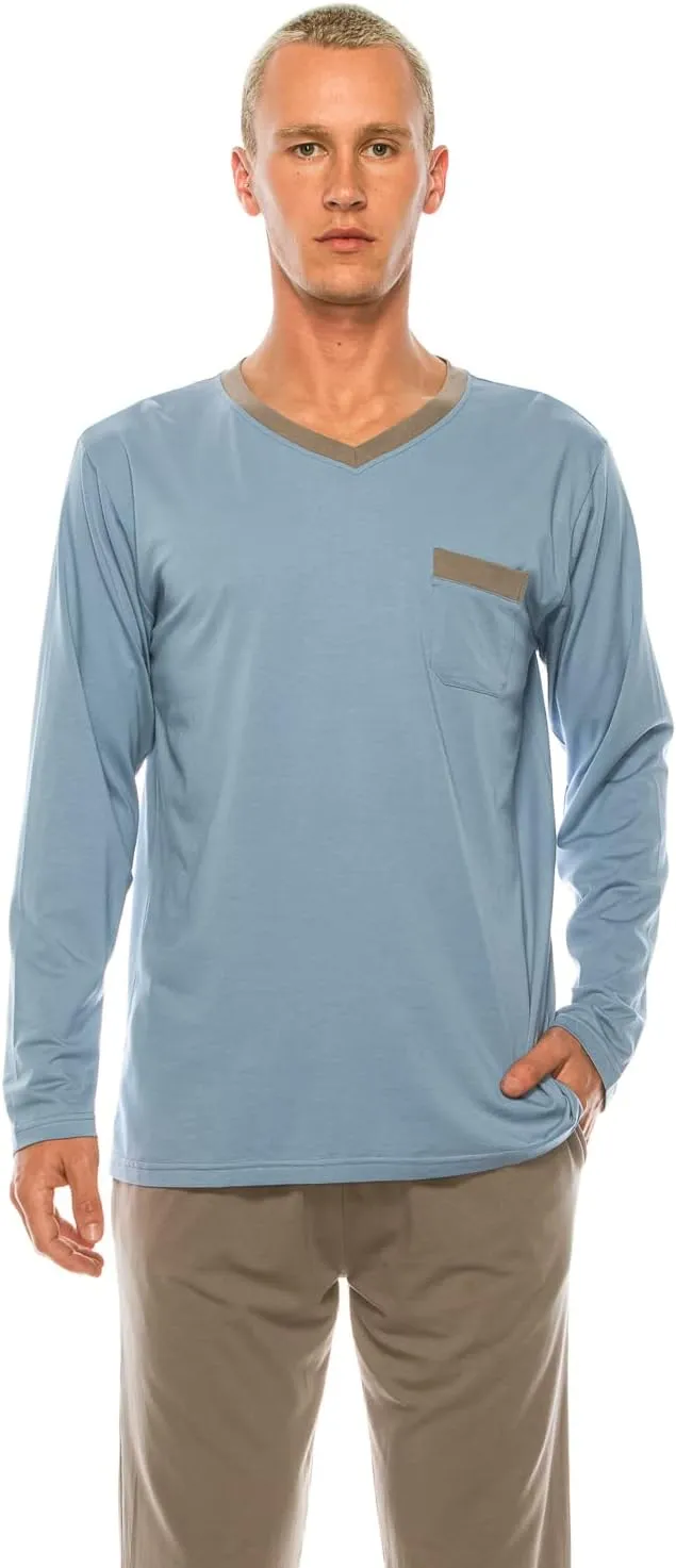 Joy's Choice Men's Pajama Sets Modal Soft 2 Piece V-neck Long Sleeve Top and Pants for Loungewear Sleepwear with Pockets