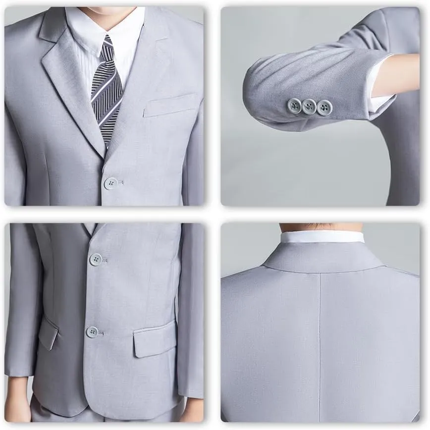 JPF Boys Formal Suits Slim Fit 5 Piece Kids Suit Jacket Pants Set with Dress Shirt and Tie for Wedding Prom