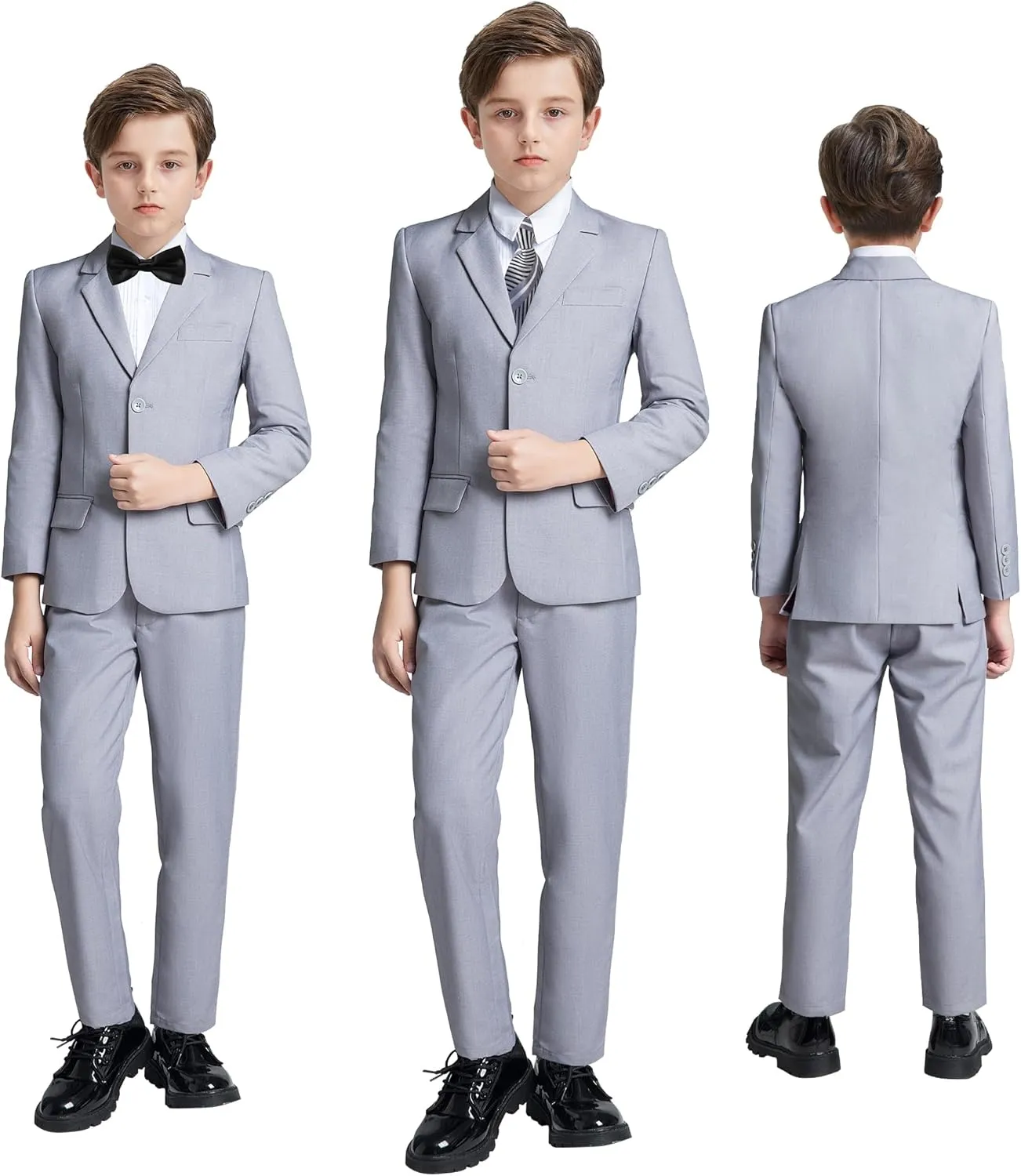 JPF Boys Formal Suits Slim Fit 5 Piece Kids Suit Jacket Pants Set with Dress Shirt and Tie for Wedding Prom