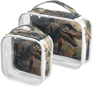 Jurassic-jungle 2 Pack Clear Toiletry Bag Women Men, Portable Waterproof Clear Pouch, Cosmetic Bag with Double Zippers Large Opening Traveling with Handle for Bathroom Traveling Vacation Organizing