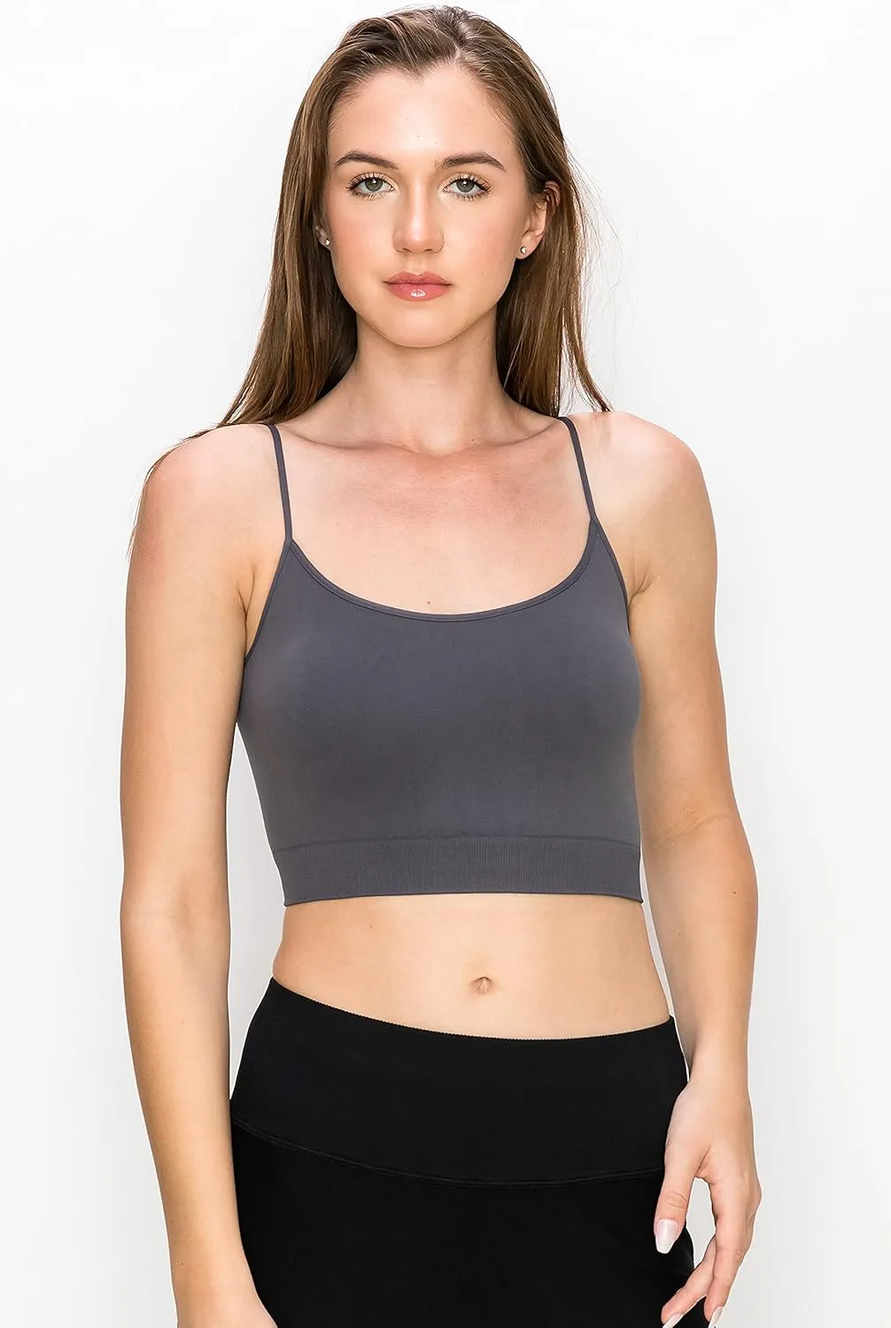 Kurve Womens Crop Tank Top - Seamless Non-Padded Cami Bra Bandeau Yoga Workout UV Protective Fabric UPF 50  Made in USA