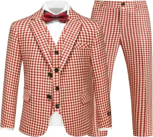 Lamgool Boys Suits 3 Piece Slim Fit Houndstooth Tuxedo Blazer Jacket Pant for Kids Prom Wedding Formal Dress Suit Set 4-16Y