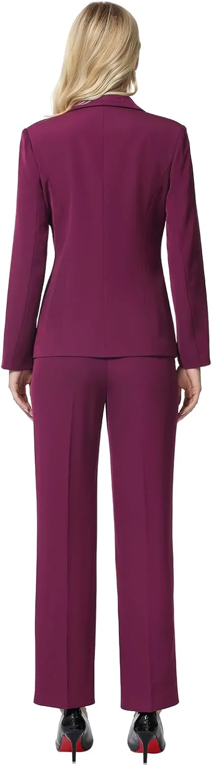 Lamgool Women's Suits 2 Piece Blazer Pants Set Peak Lapel One Button Business Outfits for Work Professional