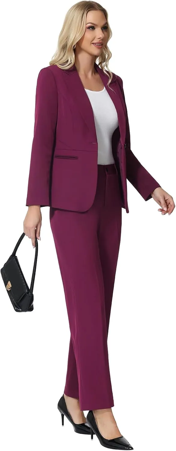 Lamgool Women's Suits 2 Piece Blazer Pants Set Peak Lapel One Button Business Outfits for Work Professional