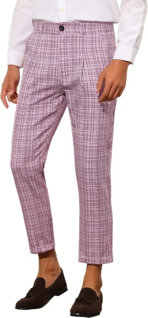Lars Amadeus Plaid Cropped Pants for Men's Slim Fit Business Dress Pants Checked Slacks