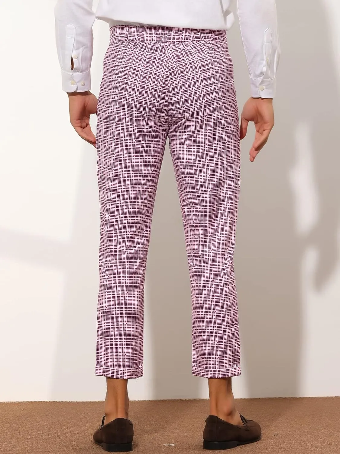 Lars Amadeus Plaid Cropped Pants for Men's Slim Fit Business Dress Pants Checked Slacks