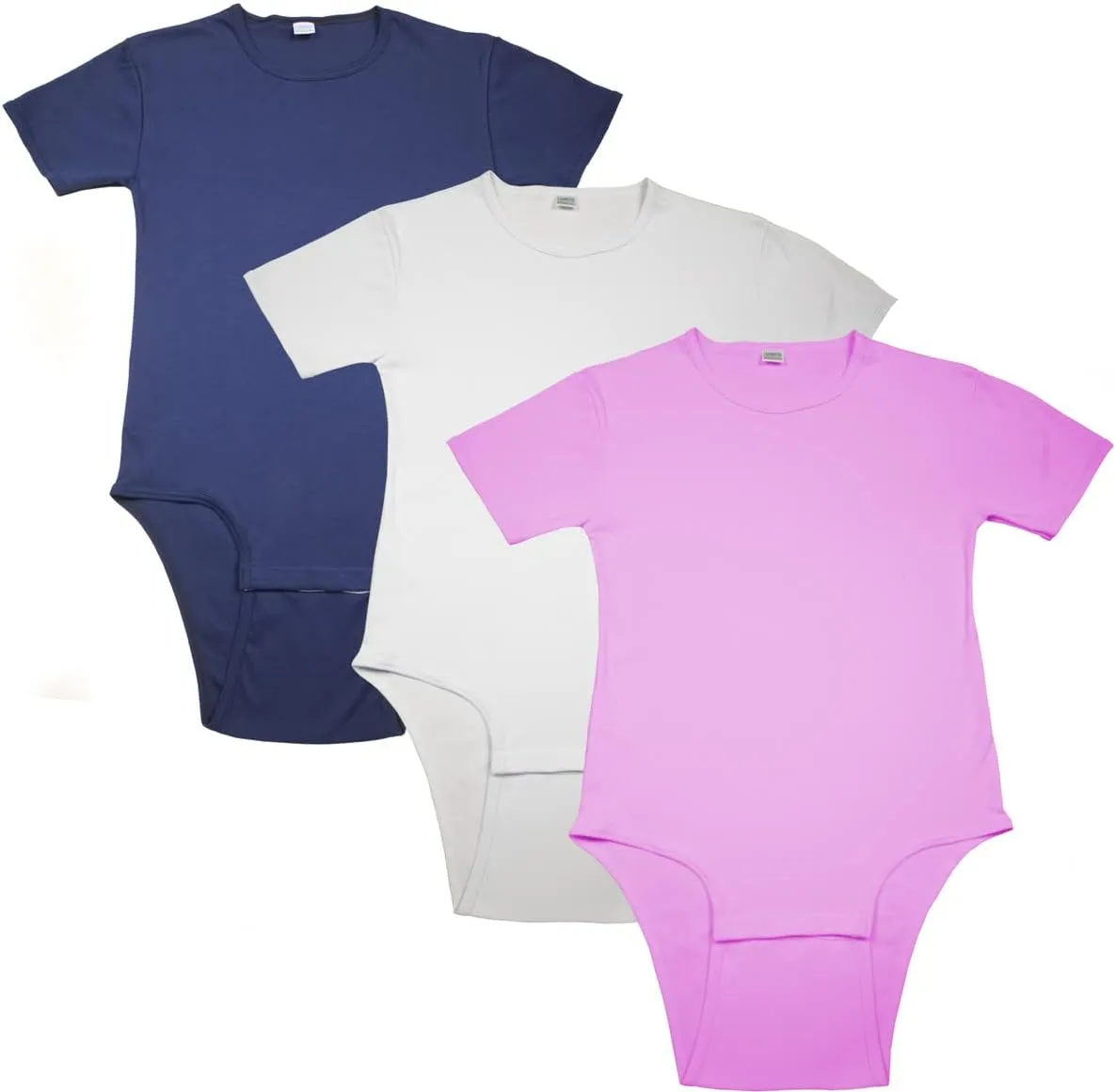 LeakMaster Adult Bodysuit Diapering T-Shirt Quality Heavyweight 100% Cotton Fabric. Front Facing Snap Closures.
