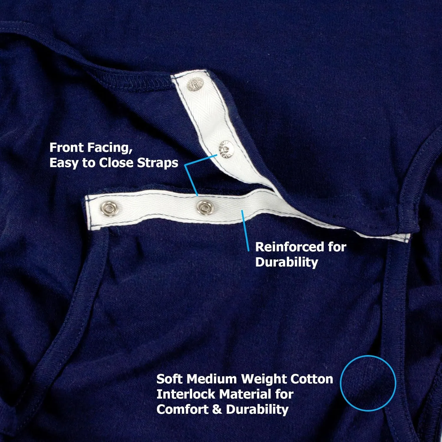 LeakMaster Adult Bodysuit Diapering T-Shirt Quality Heavyweight 100% Cotton Fabric. Front Facing Snap Closures.