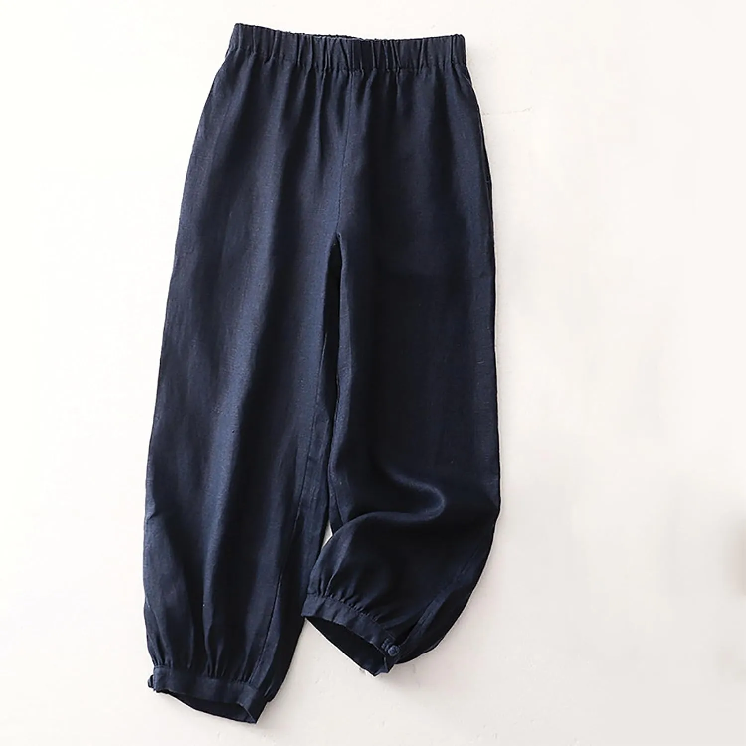 Linen Pants Women Elastic Waist Baggy Trousers Casual Loose Fit Herem Pants with Pockets Ladies Summer Clothes 2025
