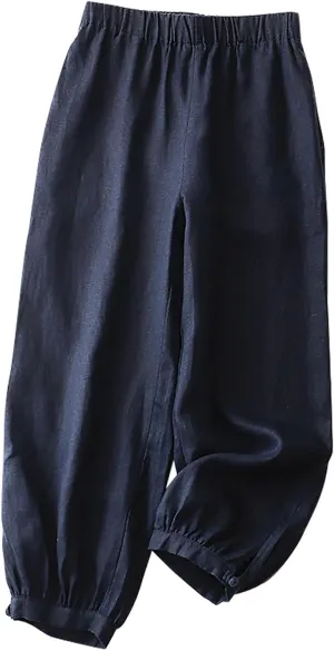Linen Pants Women Elastic Waist Baggy Trousers Casual Loose Fit Herem Pants with Pockets Ladies Summer Clothes 2025