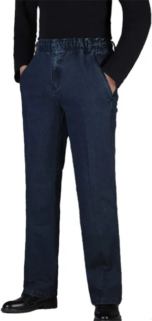 Locachy Men's Elastic Waist Denim Pants Casual Loose Straight Jeans