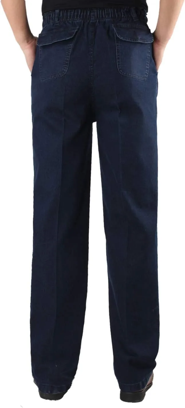 Locachy Men's Elastic Waist Denim Pants Casual Loose Straight Jeans
