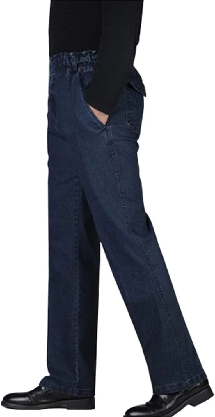Locachy Men's Elastic Waist Denim Pants Casual Loose Straight Jeans