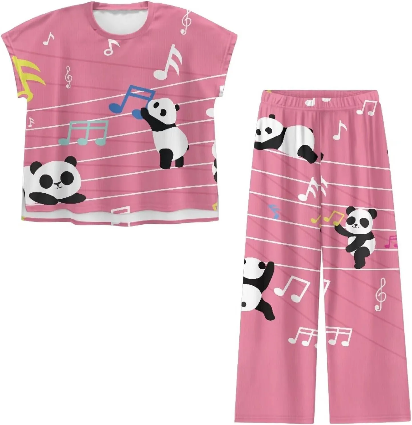 Lounge Set Crewneck Pajama Set for Women Plus Size Casual Short Sleeve T Shirt Top with Wide Leg Pants Set Trousers
