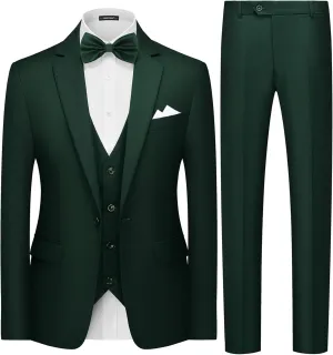 MAGE MALE Mens 3 Piece Suits Slim Fit Tuxedo Suit Set Soild Prom Wedding Suits One Button Blazer Vest Pants Set with Bow Tie