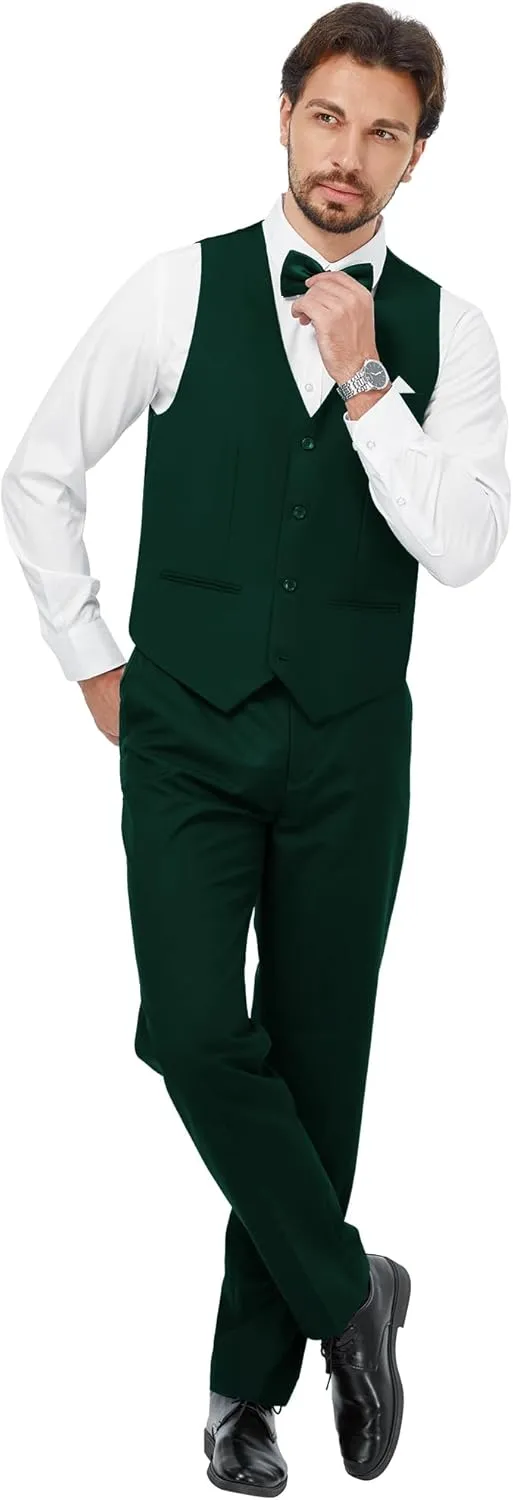 MAGE MALE Mens 3 Piece Suits Slim Fit Tuxedo Suit Set Soild Prom Wedding Suits One Button Blazer Vest Pants Set with Bow Tie