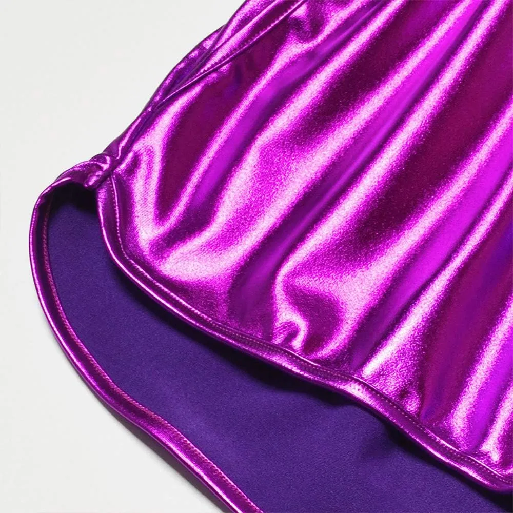 MAKARTHY Women's Metallic Shorts Elastic Waist Shiny Sparkly Rave Pants