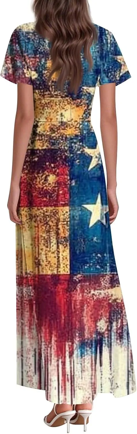 Maxi Dresses for Women 2025 Plus Size Chiffon Ruffle Flowy Swing Floral Dress Short Sleeve A Line Frocks