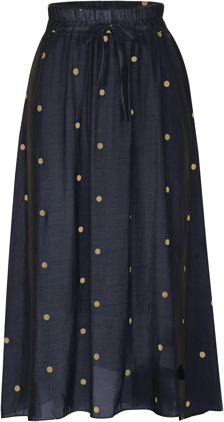 Maxi Skirts for Women Elegant Polka Dot Floral Boho Skirt Cotton Linen A-Line Swing Pleated Midi Long Skirt