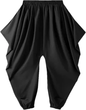 Men Irregular Pants Solid Elastic Waist Joggers Loose Trousers Streetwear Drop-Crotch Casual Harem Pant