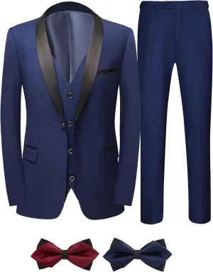 Men Suits Slim Fit 3 Pieces Sets Tuxedo Blazer Vest Pants Shawl Lapel Bow Ties for Prom Party Wedding Business Dinner