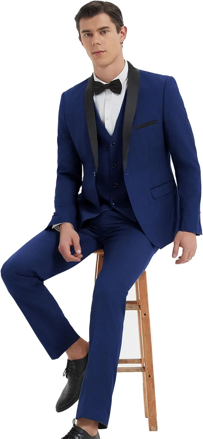 Men Suits Slim Fit 3 Pieces Sets Tuxedo Blazer Vest Pants Shawl Lapel Bow Ties for Prom Party Wedding Business Dinner