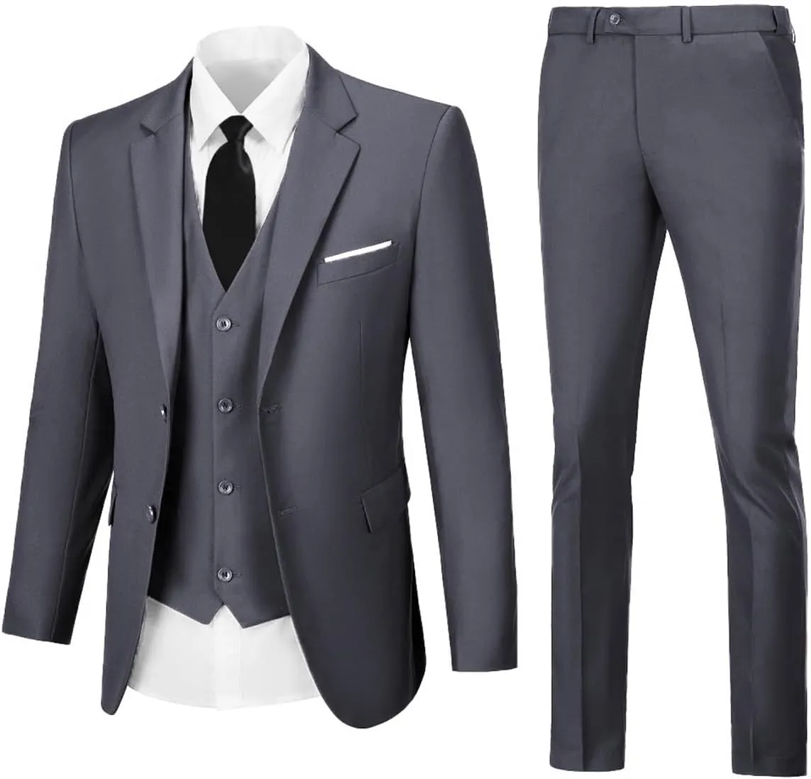 Mens 3 Piece Slim Fit Suit Set, 2 Button Solid Blazer Jacket Vest Pants Business Tuxedo