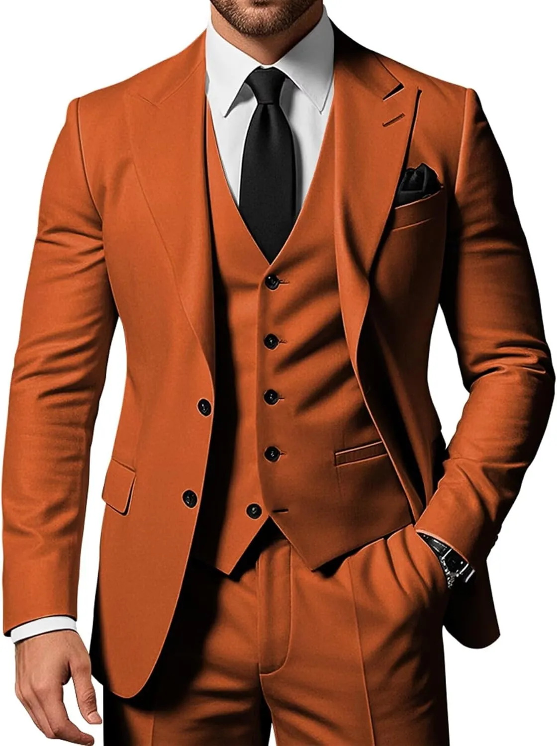 Men's 3 Piece Suits Slim Fit Peak Lapel 2 Button Blazer Jacket Vest Pants Set Wedding Business Prom Party Suit