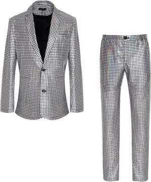 Men's 70s Disco Outfit Rainbow Suit Sequin Jacket and Pants Halloween Party Costume