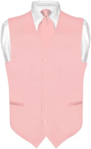 Men's Dress Vest & NeckTie Solid PINK Color Neck Tie Set for Suit or Tuxedo
