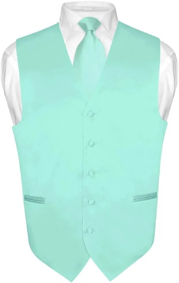 Men's Dress Vest & NeckTie Solid TURQUOISE AQUA BLUE Neck Tie Set for Suit Tux