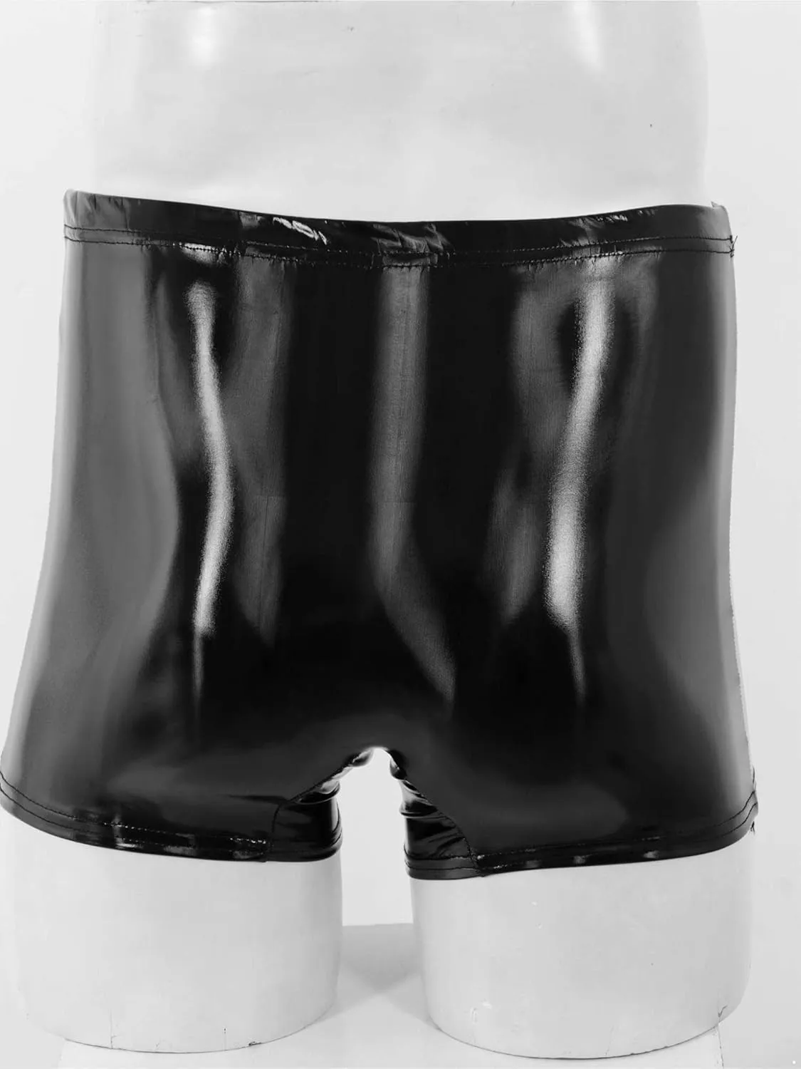 Men's Latex PVC Faux Leather Shiny Metallic Boxer Briefs Short Pants Solid Shorts Hot Pants