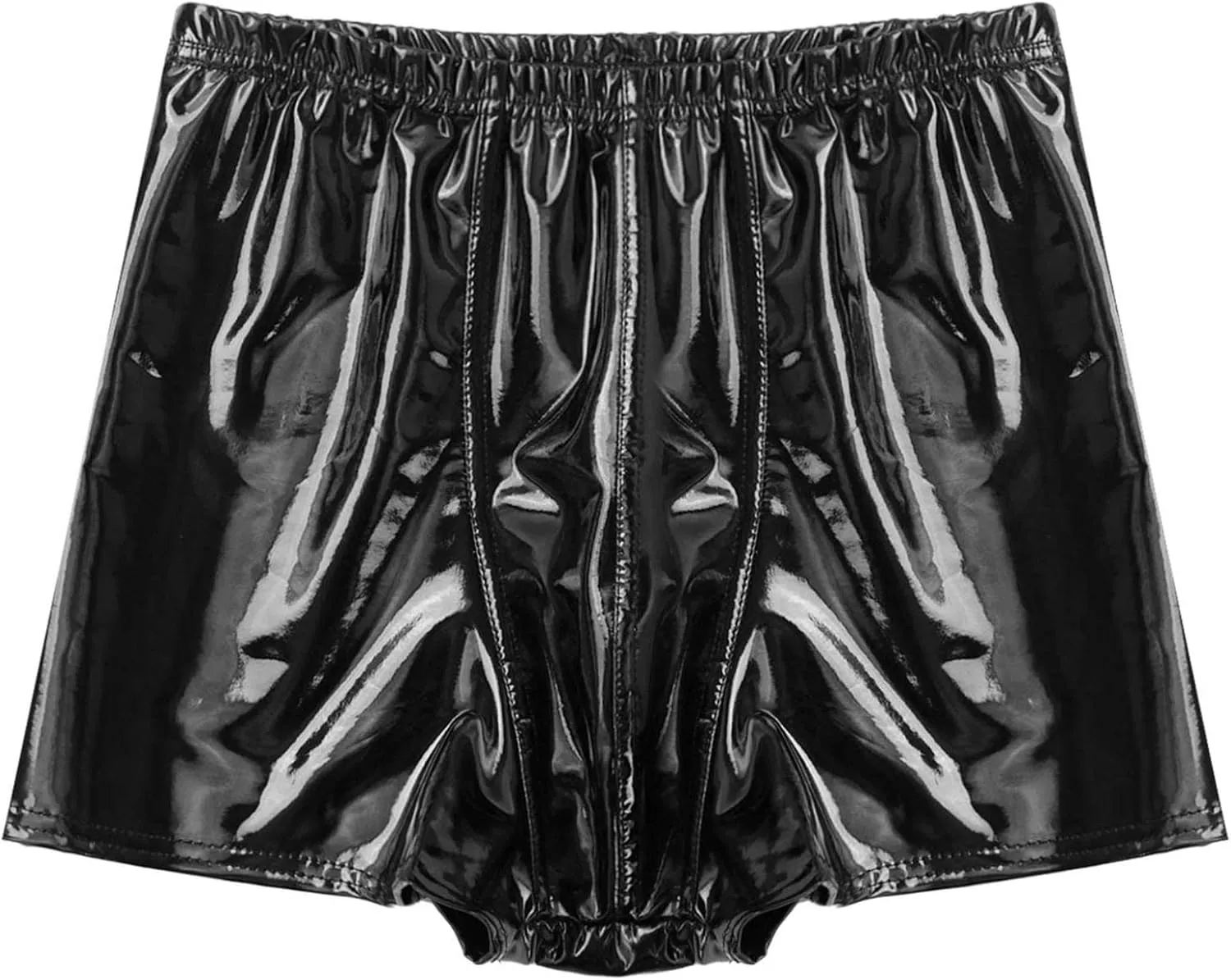 Men's Latex PVC Faux Leather Shiny Metallic Boxer Briefs Short Pants Solid Shorts Hot Pants