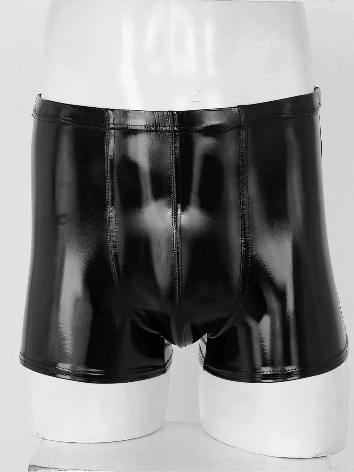 Men's Latex PVC Faux Leather Shiny Metallic Boxer Briefs Short Pants Solid Shorts Hot Pants