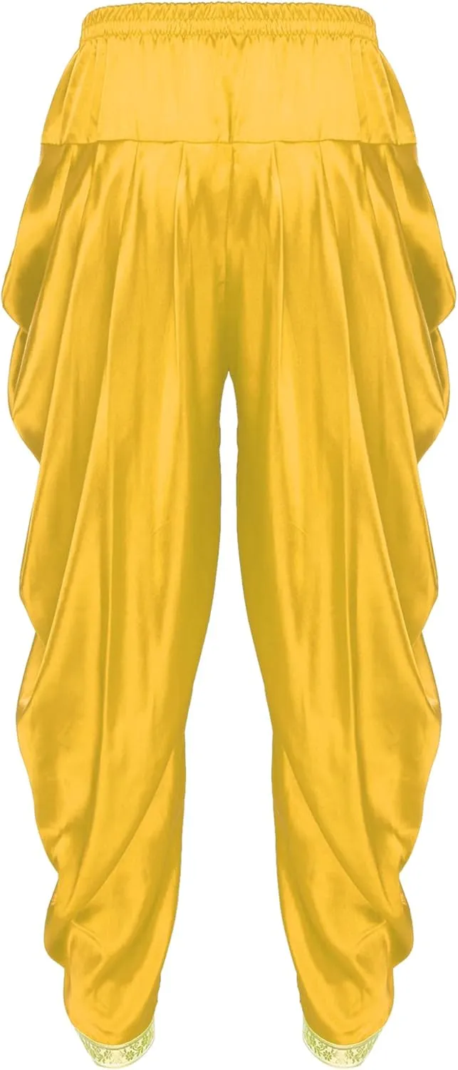 Mens Satin Indian Dhoti Style Pants Casual Elastic Waist Harem Indian Wedding Party Boho Hippie Trousers