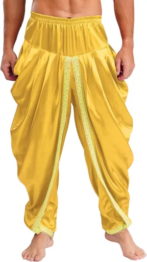 Mens Satin Indian Dhoti Style Pants Casual Elastic Waist Harem Indian Wedding Party Boho Hippie Trousers