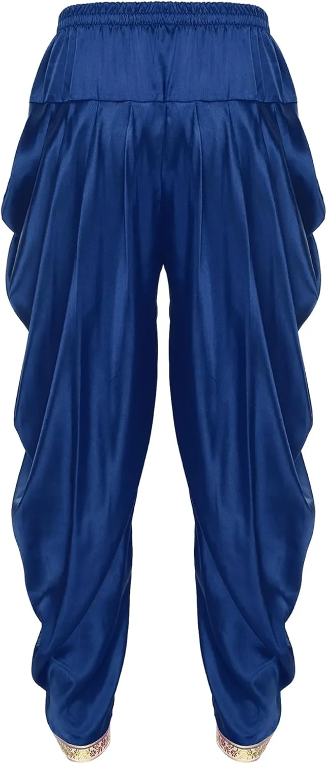 Mens Satin Indian Dhoti Style Pants Casual Elastic Waist Harem Indian Wedding Party Boho Hippie Trousers