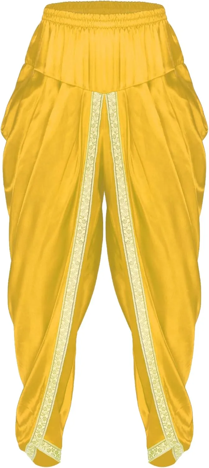 Mens Satin Indian Dhoti Style Pants Casual Elastic Waist Harem Indian Wedding Party Boho Hippie Trousers