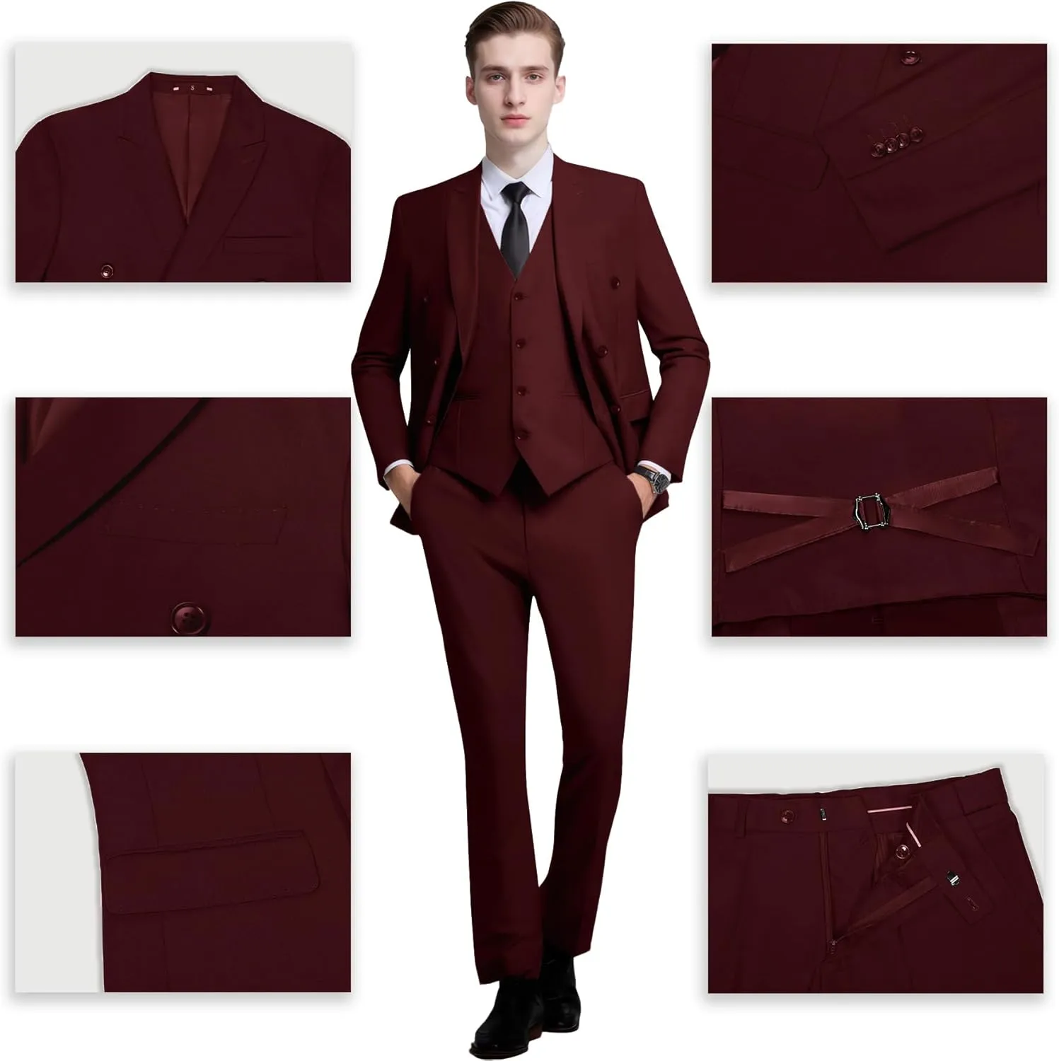 Mens Slim Fit Suit Formal 3 Piece Suit Set Double Breasted Suit Men Wedding Prom Tuxedo Blazer Jacket Vest Pants Set