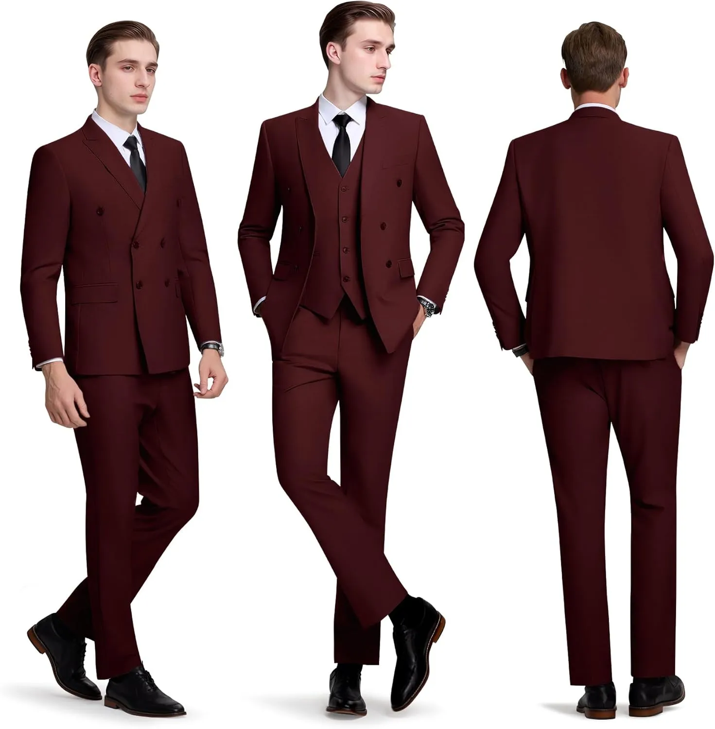 Mens Slim Fit Suit Formal 3 Piece Suit Set Double Breasted Suit Men Wedding Prom Tuxedo Blazer Jacket Vest Pants Set