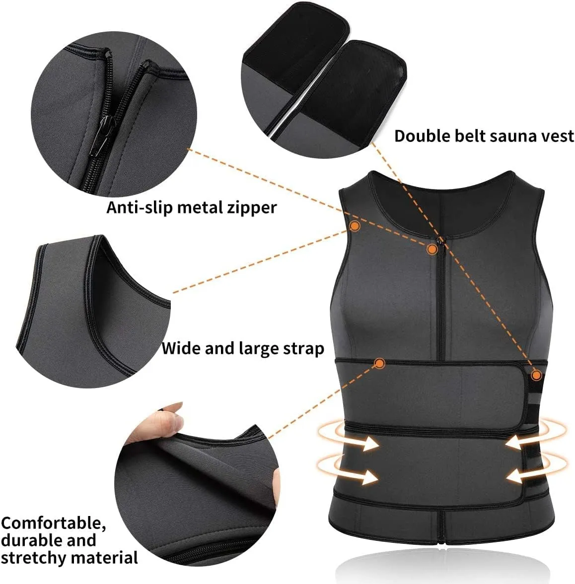 MISS MOLY Men's Sauna Waist Trainer Vest Sweat Vest with Trimmer Belt Workout Tank Top Body Shaper