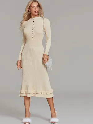 Mock Neck Ruffle Hem Bodycon Jumper Dress