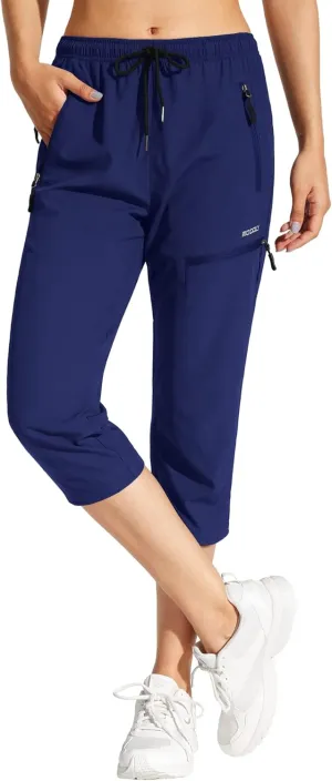 MOCOLY Women's Cargo Hiking Pants Elastic Waist Quick Dry Lightweight Outdoor Water Resistant UPF 50  Long Pants Zipper