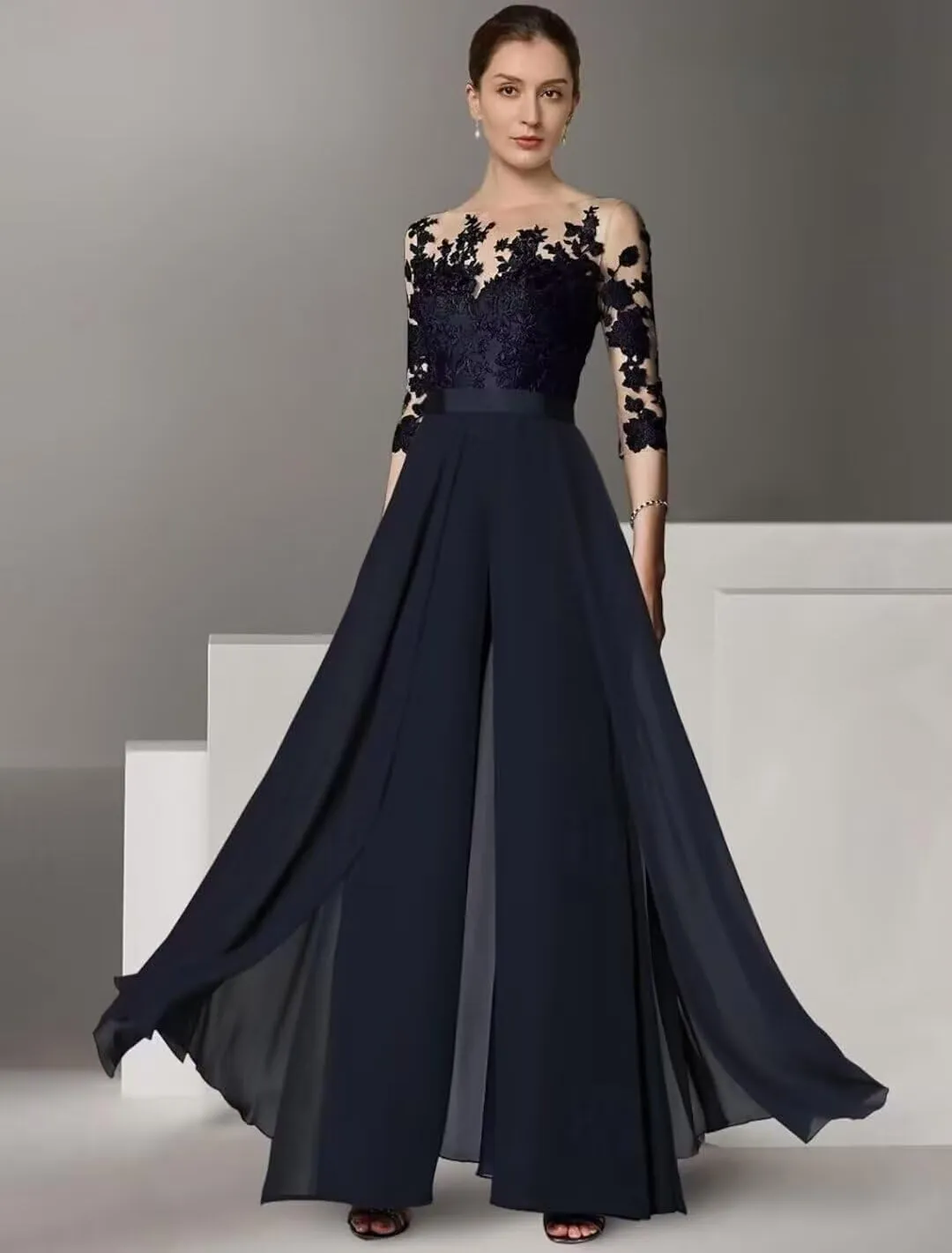 Mother of The Bride Pant Suits for Wedding Chiffon Lace Formal Outfit Grandmother Dresses Jumpsuit