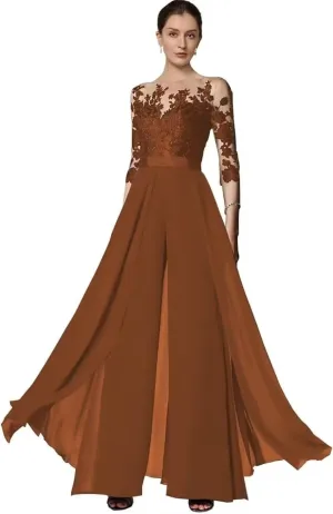 Mother of The Bride Pant Suits for Wedding Chiffon Lace Formal Outfit Grandmother Dresses Jumpsuit