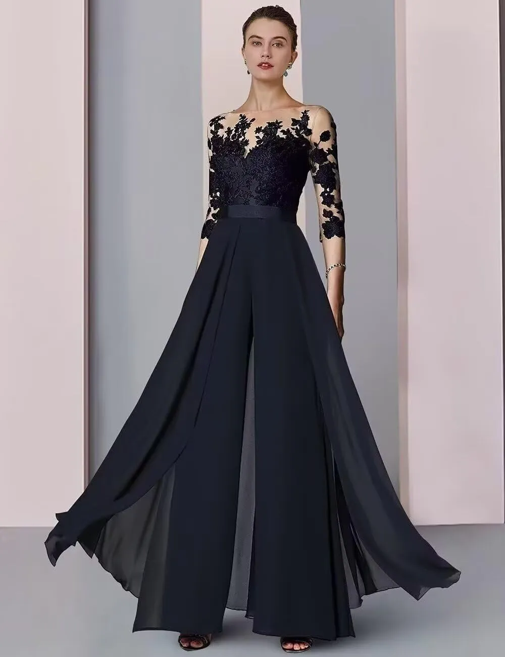 Mother of The Bride Pant Suits for Wedding Chiffon Lace Formal Outfit Grandmother Dresses Jumpsuit